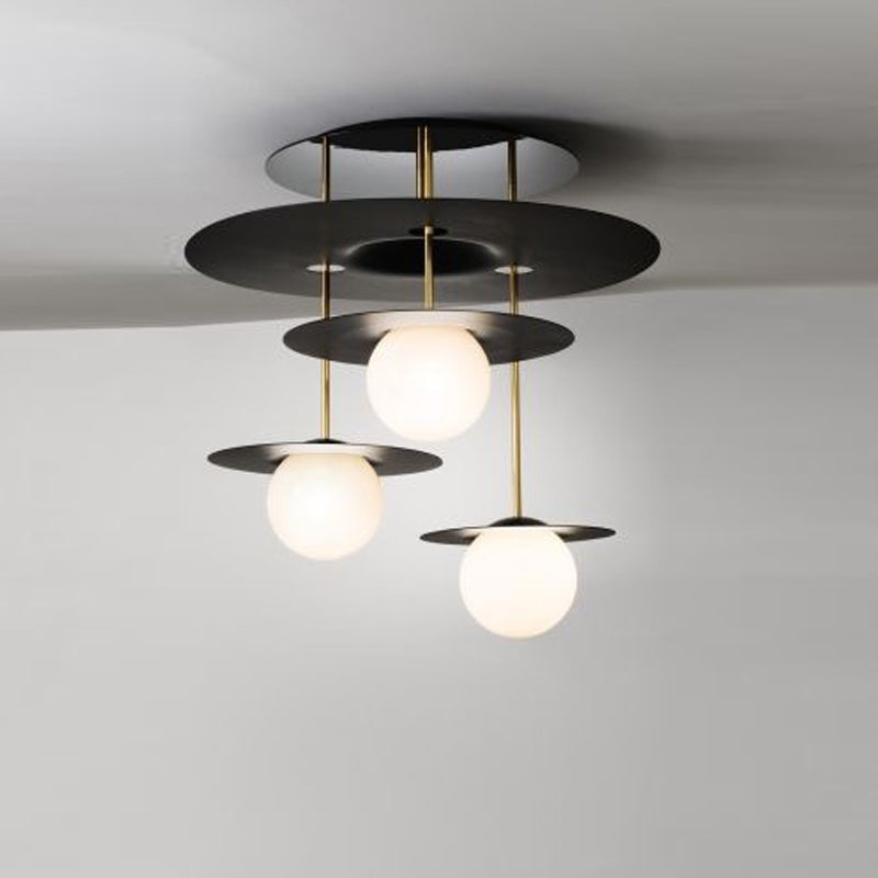 Sleek Metal Semi Flush Light with 3-Head Design: Modern Black Ceiling Lighting featuring Opal Glass Shade