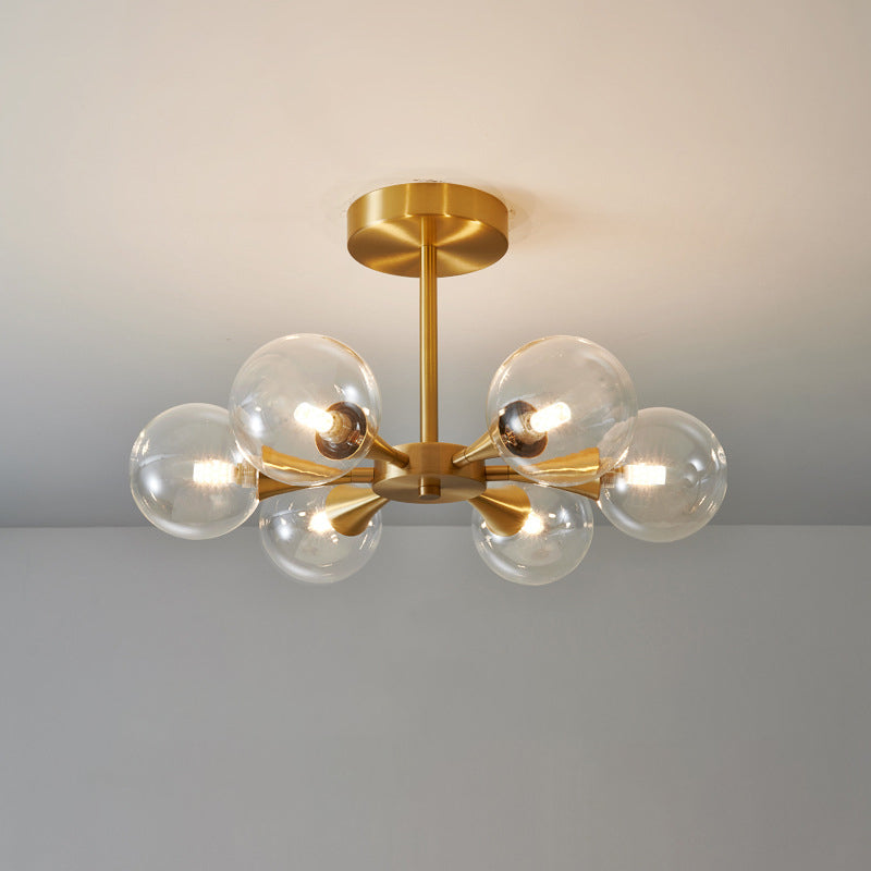 Minimalist Brass Globe LED Ceiling Lamp for Bedroom - Close to Ceiling Light Fixture