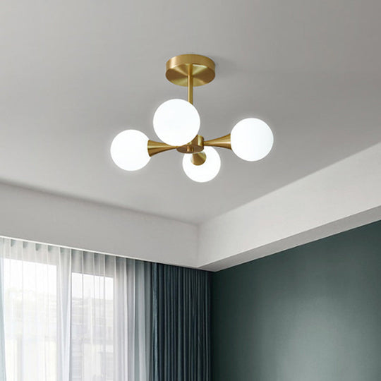 Minimalist Brass Globe LED Ceiling Lamp for Bedroom - Close to Ceiling Light Fixture