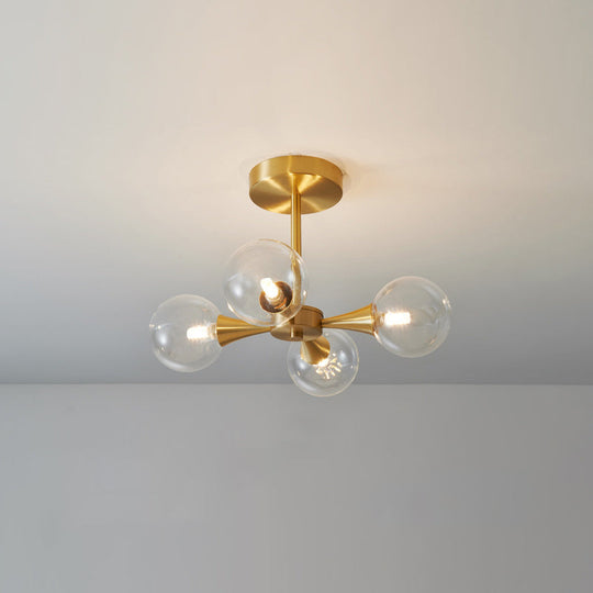 Minimalist Brass Globe LED Ceiling Lamp for Bedroom - Close to Ceiling Light Fixture