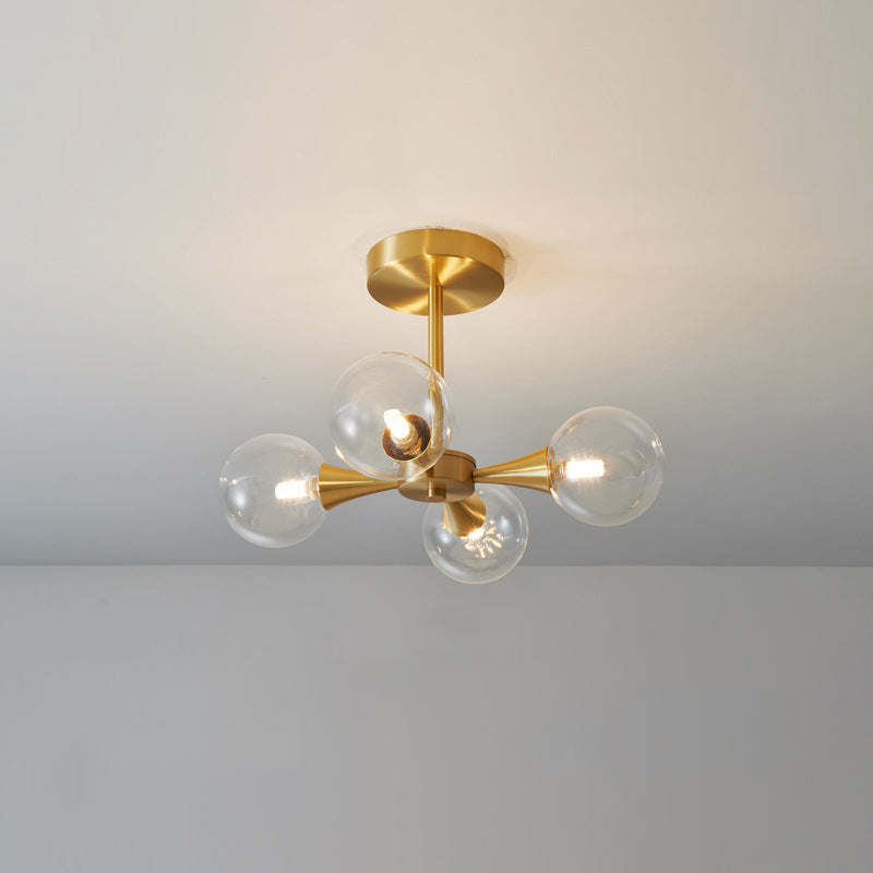 Minimalist Brass Globe Led Ceiling Lamp For Bedroom - Close To Light Fixture 4 / Clear