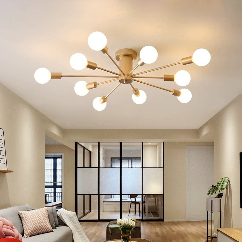 Sleek Sputnik Ceiling Light For Living Room - Metal Semi Flush Mount Chandelier