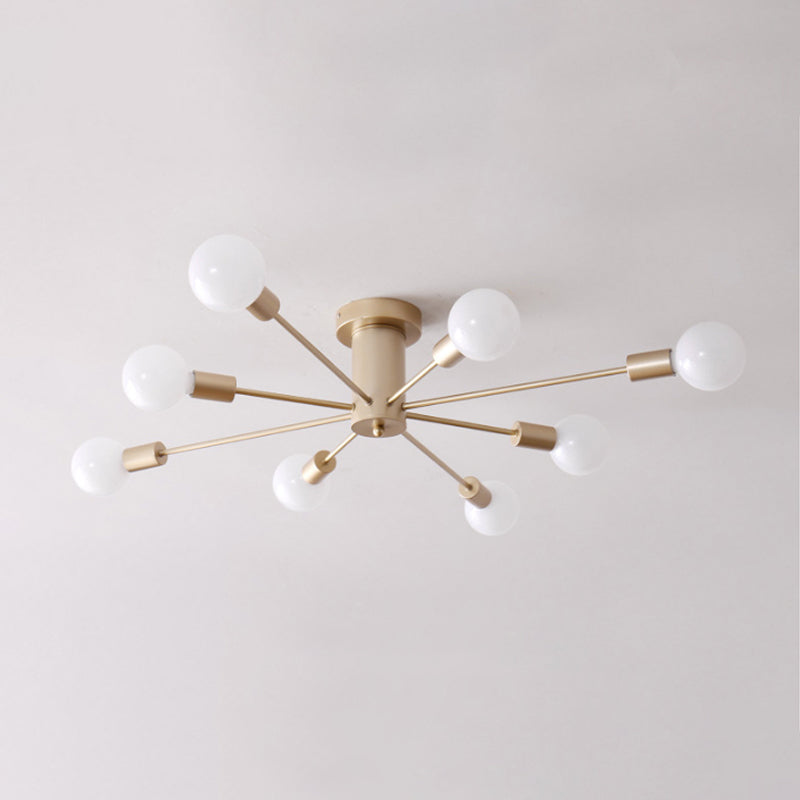 Sleek Sputnik Ceiling Light For Living Room - Metal Semi Flush Mount Chandelier