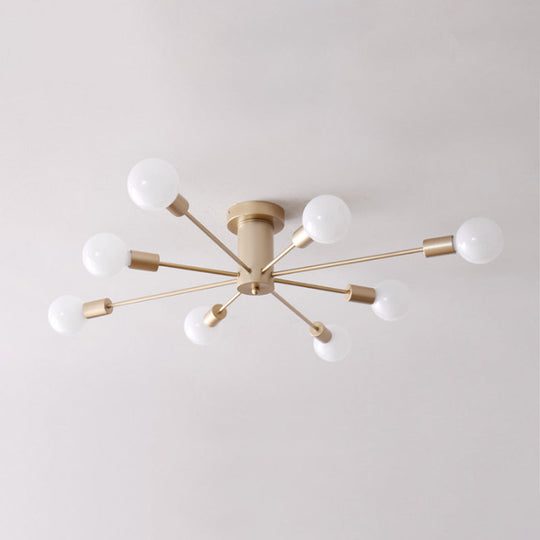 Sleek Sputnik Ceiling Light For Living Room - Metal Semi Flush Mount Chandelier