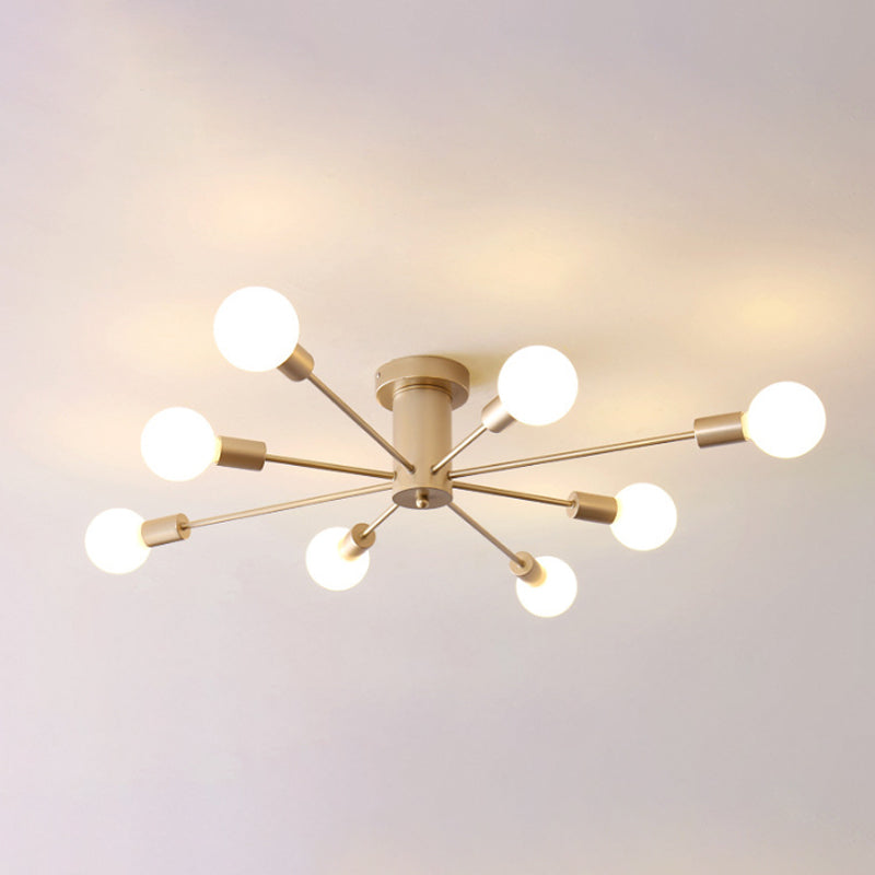 Sleek Sputnik Ceiling Light For Living Room - Metal Semi Flush Mount Chandelier