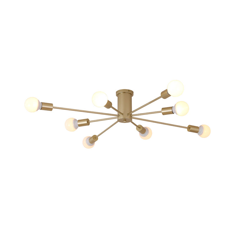 Sleek Sputnik Ceiling Light For Living Room - Metal Semi Flush Mount Chandelier