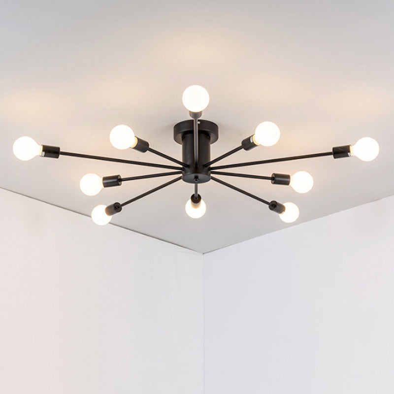 Sleek Sputnik Ceiling Light For Living Room - Metal Semi Flush Mount Chandelier