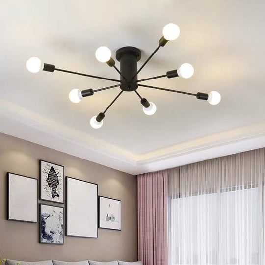 Sleek Sputnik Ceiling Light For Living Room - Metal Semi Flush Mount Chandelier