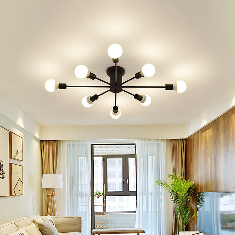 Sleek Sputnik Ceiling Light For Living Room - Metal Semi Flush Mount Chandelier