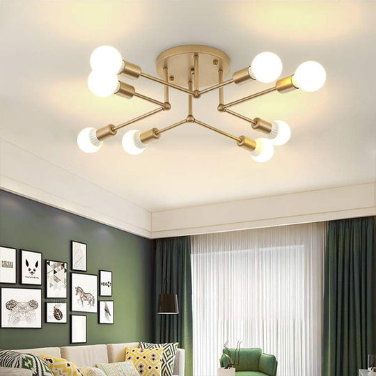 Contemporary Metal Branching Chandelier – Stylish Semi Flush Ceiling Light for Living Room