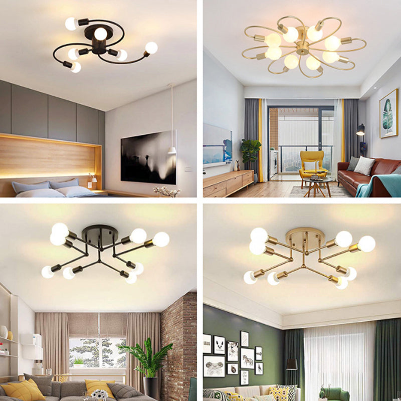 Contemporary Metal Branching Chandelier – Stylish Semi Flush Ceiling Light for Living Room