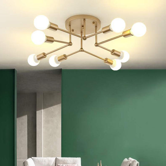 Contemporary Metal Branching Chandelier – Stylish Semi Flush Ceiling Light for Living Room