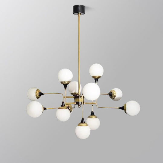 Modern Milky Glass Bubble Chandelier - Gold And Black Pendant Light Fixture For Dining Room (12