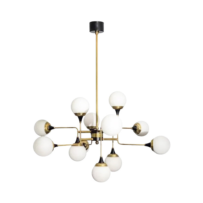 Modern Milky Glass Bubble Chandelier - Gold And Black Pendant Light Fixture For Dining Room (12