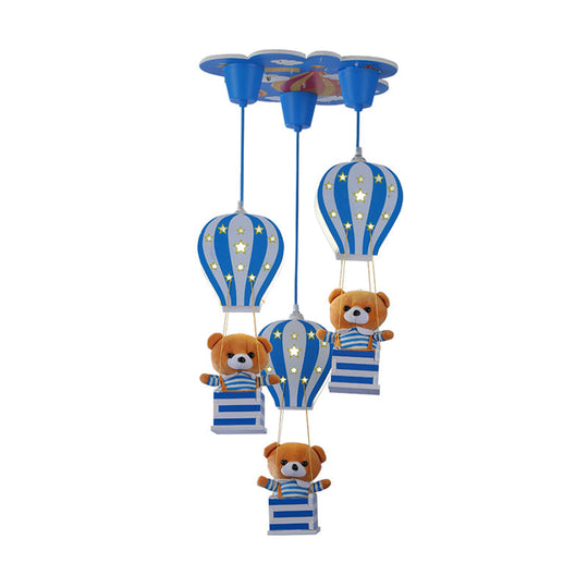 Contemporary Wood Bear Pendant Light - 3-Light Hanging Lamp For Baby Boys & Girls Bedroom