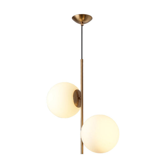 Nordic Gold Sphere Pendant Light Kit With Opal Glass Shade - 2 Lights Chandelier Lighting