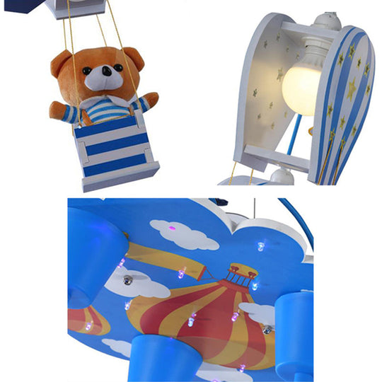 Contemporary Wood Bear Pendant Light - 3-Light Hanging Lamp For Baby Boys & Girls Bedroom