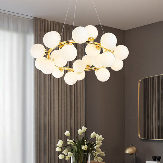 Simple Chandelier Light Fixture: 25-Bulb Dining Room Hanging Lamp Kit with Round Glass Shade