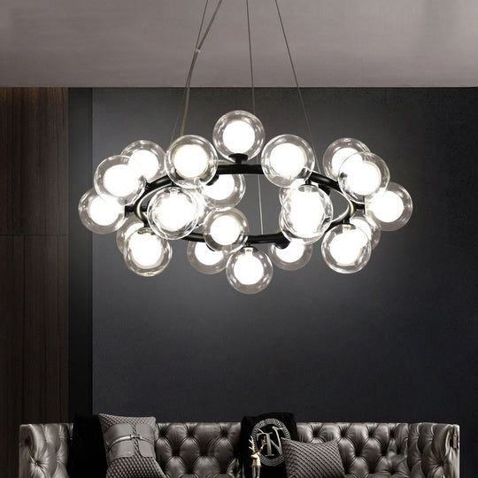 Simple Chandelier Light Fixture Kit: 25 Bulb Dining Room Hanging Lamp With Round Glass Shade