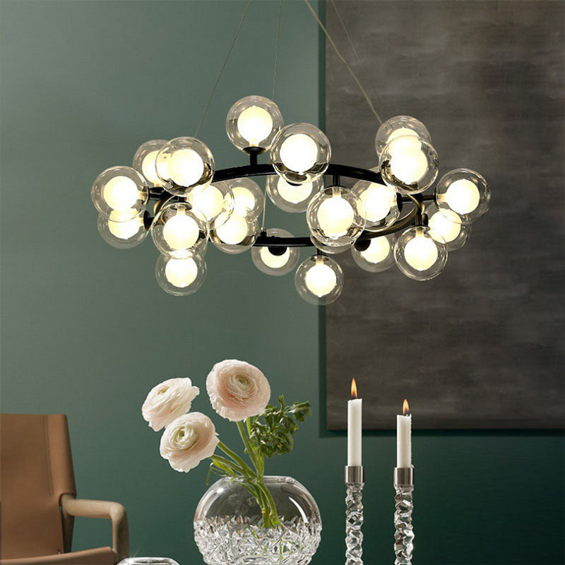 Simple Chandelier Light Fixture: 25-Bulb Dining Room Hanging Lamp Kit with Round Glass Shade