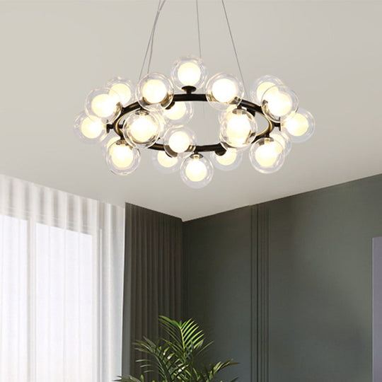 Simple Chandelier Light Fixture: 25-Bulb Dining Room Hanging Lamp Kit with Round Glass Shade