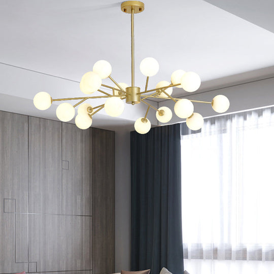 Opal Glass Sphere Gold Chandelier Pendant Light for Modern Living Rooms