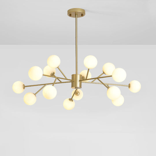 Modern Opal Glass Sphere Pendant Chandelier In Gold For Living Room