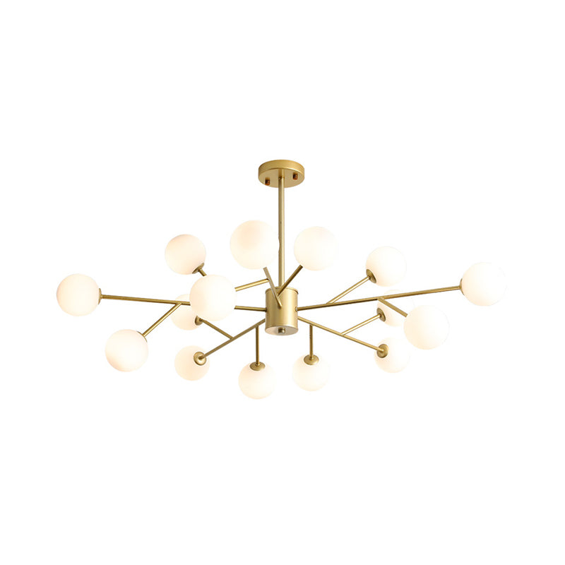 Modern Opal Glass Sphere Pendant Chandelier In Gold For Living Room