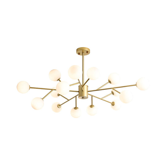 Modern Opal Glass Sphere Pendant Chandelier In Gold For Living Room