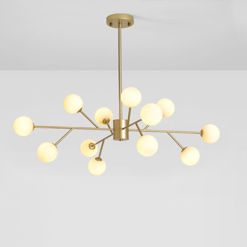 Opal Glass Sphere Gold Chandelier Pendant Light for Modern Living Rooms