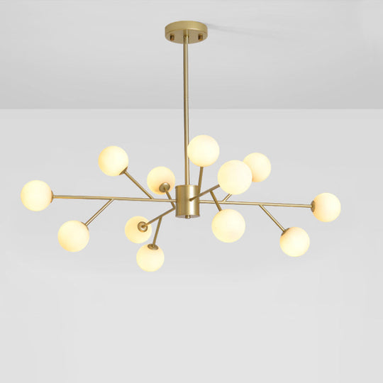 Modern Opal Glass Sphere Pendant Chandelier In Gold For Living Room