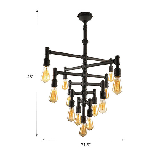 Farmhouse Style Rust Metal Chandelier Lamp - Tiered Pendant Light Fixture With Water Pipe Design