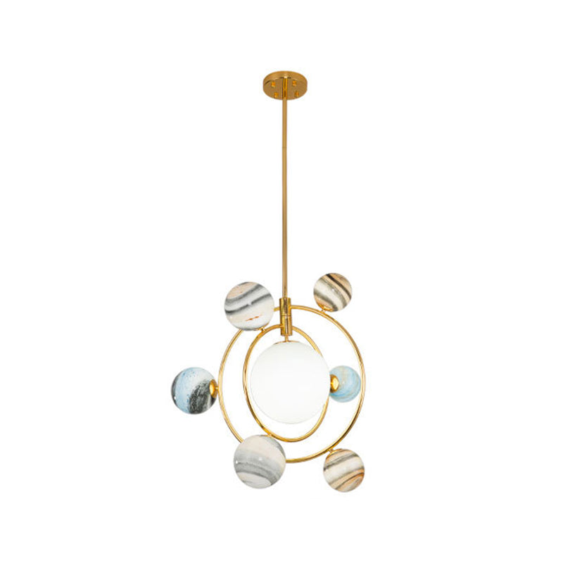 Solar System Chandelier Pendant Light Kit - Stained Glass, Modern Style, Gold - for Living Room