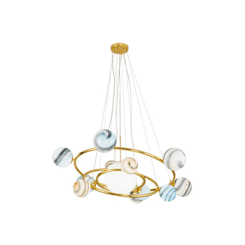 Solar System Chandelier Pendant Light Kit - Stained Glass, Modern Style, Gold - for Living Room