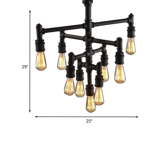 Rustic Water Pipe Farmhouse Pendant Light Fixture - Tiered Design, 9/13 Lights