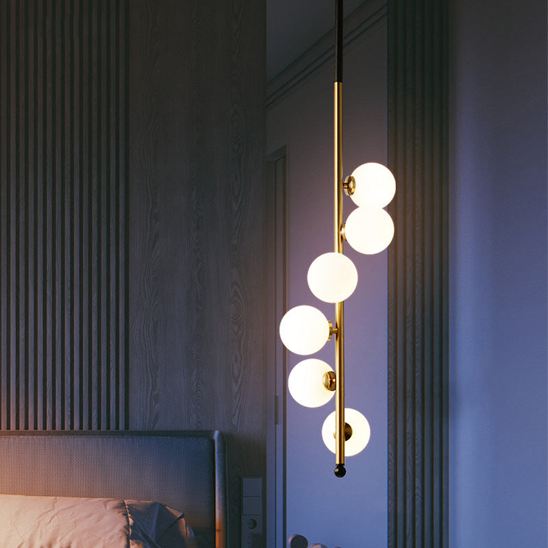 Gold Opaline Glass Pendant Chandelier with 6 Globe Lights for Bedroom