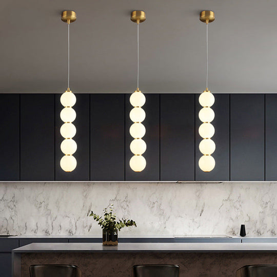 Minimal 5-Light Gold Pendant Chandelier For Dining Room - Sugar-Coated Opal Glass