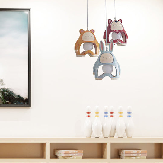 Nordic Animal Pendant Light - 3-Light Resin Lamp For Baby Bedroom