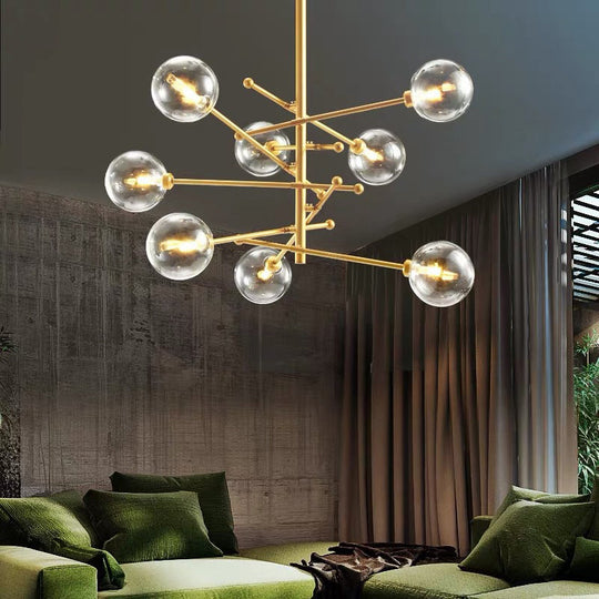 Modern Clear Glass Gold Bubble Pendulum Light Chandelier for Dining Room