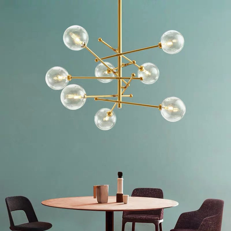 Modern Clear Glass Gold Bubble Pendulum Light Chandelier for Dining Room