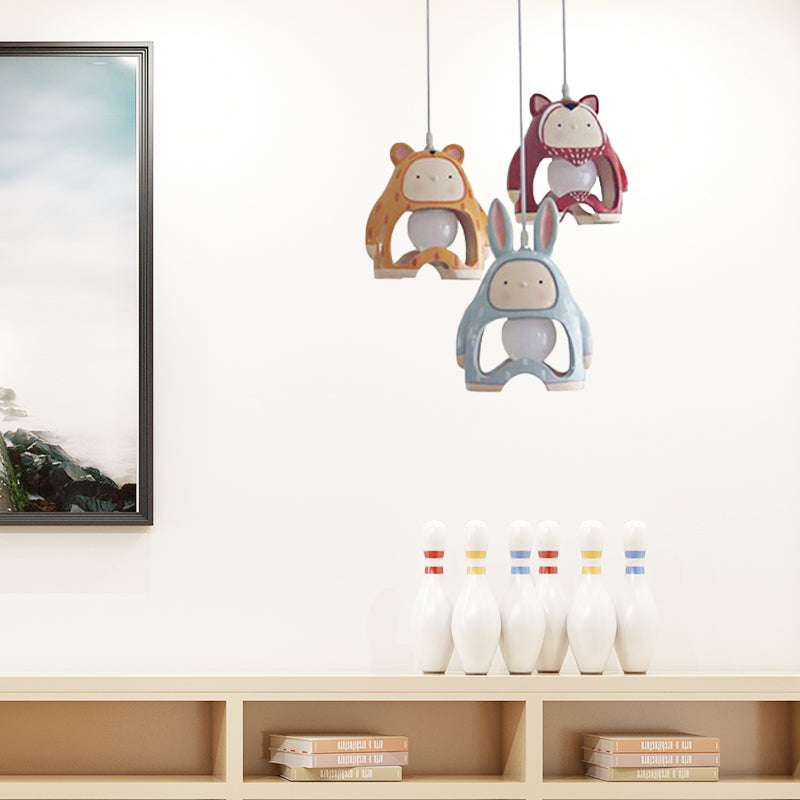 Nordic Animal Pendant Light - 3-Light Resin Lamp For Baby Bedroom 3 / Red-Yellow-Blue