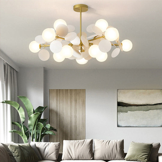 Contemporary Brass Sphere Chandelier Lamp with Milky Glass Pendant Lighting and Multi-Circle Decoration