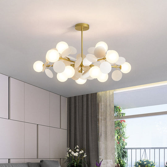 Contemporary Brass Sphere Chandelier Lamp with Milky Glass Pendant Lighting and Multi-Circle Decoration