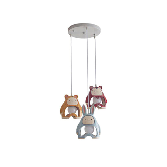 Nordic Animal Pendant Light - 3-Light Resin Lamp For Baby Bedroom