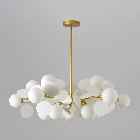 Contemporary Brass Sphere Chandelier Lamp with Milky Glass Pendant Lighting and Multi-Circle Decoration