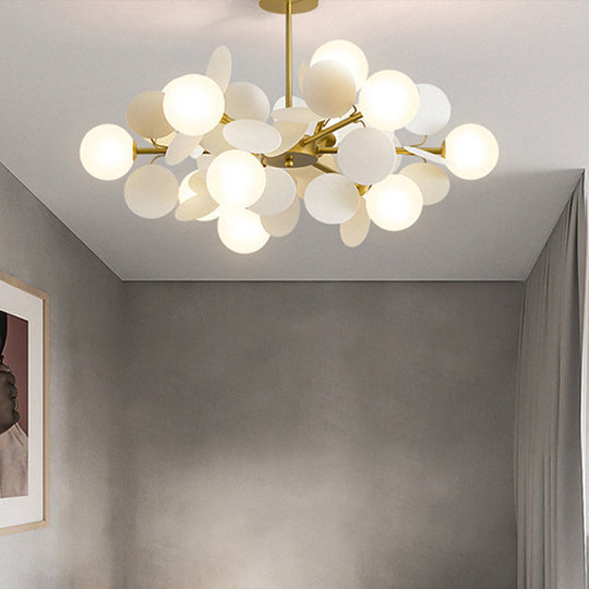 Contemporary Brass Sphere Chandelier Lamp with Milky Glass Pendant Lighting and Multi-Circle Decoration