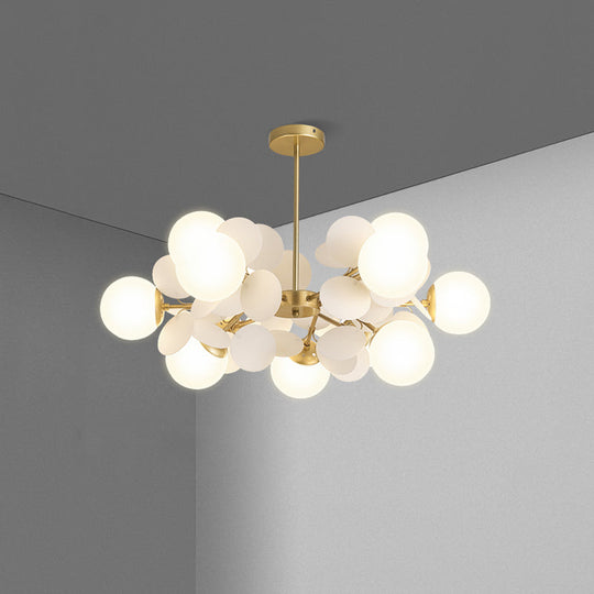 Contemporary Brass Sphere Chandelier Lamp with Milky Glass Pendant Lighting and Multi-Circle Decoration