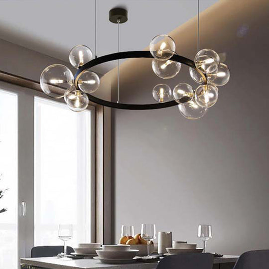 Minimalist Black Pendant Chandelier with Clear Glass Orb - Ideal Dining Room Lighting Fixture