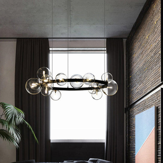 Minimalist Black Pendant Chandelier with Clear Glass Orb - Ideal Dining Room Lighting Fixture