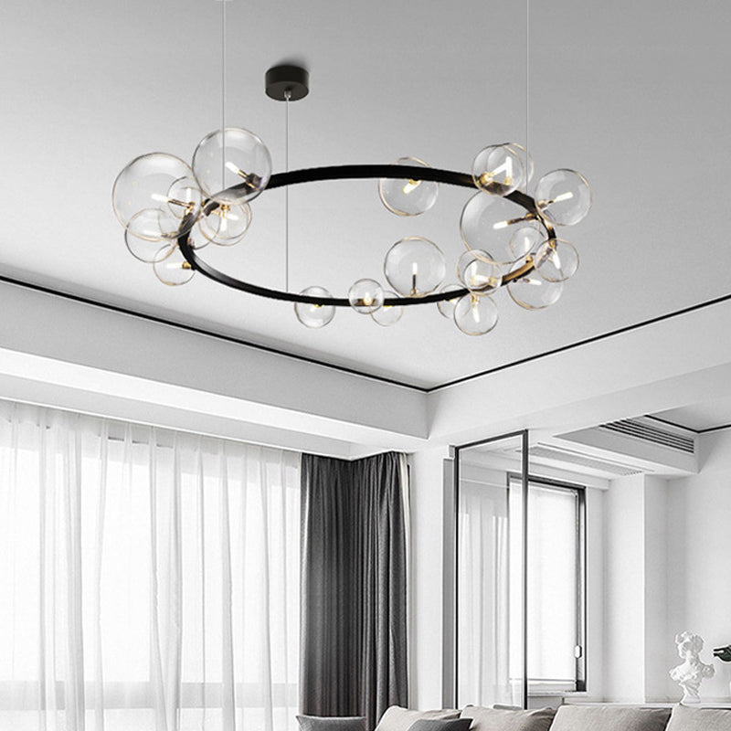 Minimalist Black Pendant Chandelier with Clear Glass Orb - Ideal Dining Room Lighting Fixture